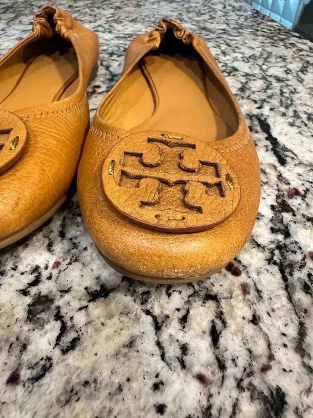 Tory Burch Reva Ballet Flats Tan Leather Sz 10 Fits 9.5